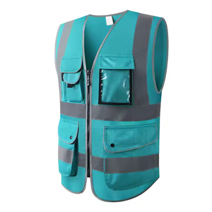 Gilet de sécurité réfléchissant couleur turquoise, plusieurs poches, haute visibilité, uniforme pour les agents de sécurité, toutes saisons, design unisexe - Product Image 3
