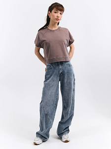 Women's Oversized Acid Washed T Shirt 100% Cotton French Terry Streetwear Y2k <b>Top</b> Custom Logo <b>Raglan</b> Sleeve Cropped Vintage Tee - Product Image 2
