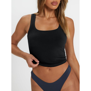 Premium <b>Women's</b> <b>Black</b> Square Neck <b>Tank</b> <b>Top</b> Ribbed Cropped Sleeveless Camisole Casual Breathable Crop <b>Tops</b> Eco Friendly OEM ODM - Product Image 6