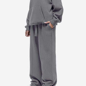Ensemble de survêtement court à capuche bleu pour femme, avec pantalon de jogging moulant, décontracté, 2 pièces, en coton tricoté, pour l'hiver - Product Image 2