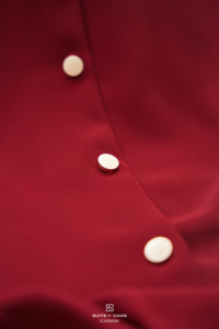 Blusa Roja sin Mangas para Mujer, Cuello Mandarín, Botones al Frente, Satén Elegante, para Oficina, Color Sólido, Corte Regular, MIRANDA - Product Image 6