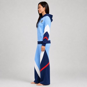Women's Color Blocking Hooded Tracksuit Set Full Sleeve Loose Fit Sporty Style Breathable Polyester <b>Joggers</b> with Side Pockets - Product Image 5