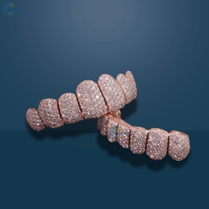 Hip Hop <b>Rose</b> Gold Teeth Grillz Iced Out 8 <b>Top</b> & 8 Bottom Set Custom Made 14K Solid <b>Rose</b> Gold Grillz For Men's - Product Image 2