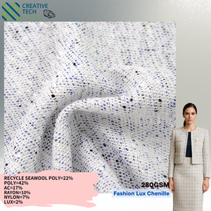 RCO-2B2374 Lana de mar reciclada PET/Poliéster/AC/R/NY/LUX=22/42/17/10/7/2 Y/D, Chenilla de lujo de moda hecha con mezcla de lana de mar reciclada sostenible - Product Image 2