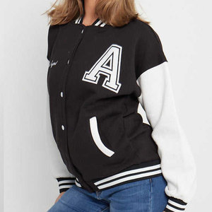 Veste universitaire noire et blanche pour femmes, avec lettre A brodée sur le devant, manches longues, boutonnée, style universitaire, pour l'automne - Product Image 4