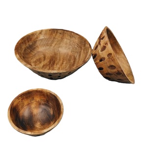 Handmade Wooden Bowl Set Natural Wood Grain Wabi Sabi Style Serving Bowls For Home Use Uncoated Crafted Bowl Collection - Product Image 1