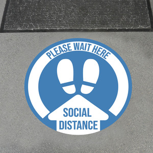 Autocollant de sol rond en vinyle bleu, signalisation décorative de sécurité pour la distanciation sociale - Product Image 1