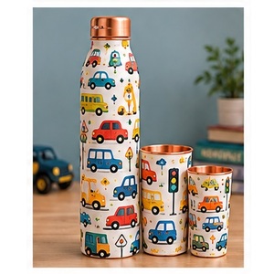 Aesthetic Butterfly Floral Pattern <b>Copper</b> <b>Water</b> <b>Bottle</b> with <b>Copper</b> Lid Portable Drinkware for Travel and Daily Use - Product Image 2