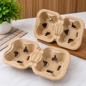 Kraft Paper Coffee Cup Carrier Disposable Takeout <b>Holder</b> for Hot <b>Drinks</b> Two Size Options Eco-Friendly Design - Product Image 3