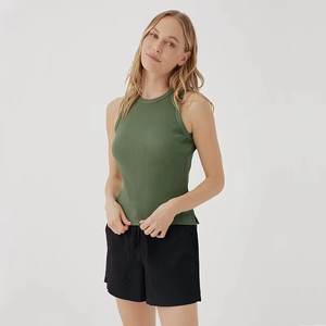 Camiseta sin mangas de punto de color sólido para mujer, cuello redondo, transpirable, informal, diseño y estampado personalizados, precio bajo - Product Image 4