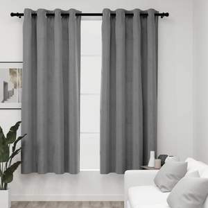 2 pz. Tende Oscuranti in Velluto Grigio 137x241 cm con Anelli, Eleganti Mantovane per Arredamento Casa - Product Image 1