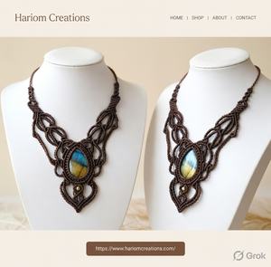 Collier en macramé marron fait main avec pierre précieuse labradorite, collier bohème, ensemble de bijoux de guérison, cadeau - Product Image 4