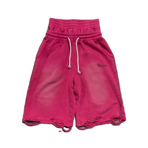 OEM Custom Breathable Eco-Friendly Heavyweight Acid Wash Cotton Knitted Elastic Waist Mid Casual Oversized <b>Men</b> Pink Streetwear - Product Image 5