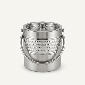 Cubo de Hielo de Acero Inoxidable de Lujo Forjado a Mano con Asas de Cuero Genuino, Elegante Enfriador de Champán y Vino - Product Image 3