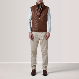 Gilet en cuir respirant et élégant pour homme, coupe ajustée, sans manches, veste de mode, vêtement d'extérieur pour motard, vestes en cuir pour homme - Product Image 5
