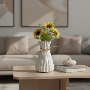 Vase à fleurs en céramique texturée blanche, conteneur moderne pour arrangements floraux sur table, pour salon, chambre, décoration de mariage - Product Image 6