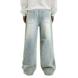 Fabricante personalizado de ropa urbana, jeans retro de alta calidad con lavado desgastado, corte holgado para hombre, jeans de pierna ancha, tallas grandes, corte recto. - Product Image 2