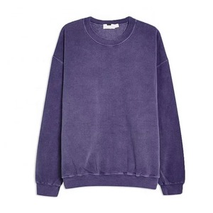 เสื้อสเวตเชิ้ตคอกลมผู้ชาย 500GSM สีดำ วินเทจ ทรงโอเวอร์ไซส์ ลุคทำเก่า ซักย้อมสีหิน/กรด  รับสกรีนโลโก้ ขายส่ง OEM ใหม่ - Product Image 4