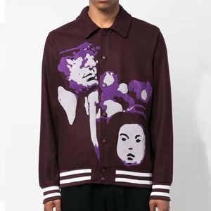Men's Wool Acrylic Varsity Jacket Embroidered Character Pattern Turn-<b>down</b> Collar Streetwear Autumn Regular Fit - Product Image 1