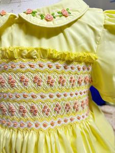 Vestido de algodón amarillo hecho a mano para bebé niña, con bordado smocking, ropa de verano para niños, precio mayorista directo de fábrica - Product Image 6