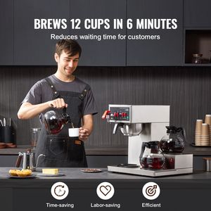 Macchina per Caffè Americano Commerciale da 12 Tazze con 3 Caraffe in Vetro e 3 Piastre Riscaldanti, Spina UK per Hotel - Product Image 2