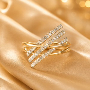 14K <b>Gold</b> Designer Criss Cross Band <b>Cocktail</b> <b>Ring</b> with Sparkling White Diamonds Luxury Women's Wedding/Party Fashion Jewelry - Product Image 2