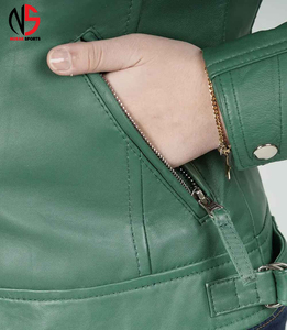 NURAK SPORTS High Quality <b>Green</b> PU Leather Zipper Closure Slim Fit Regular Length <b>Waterproof</b> Windproof Breathable Winter <b>Jacket</b> - Product Image 5