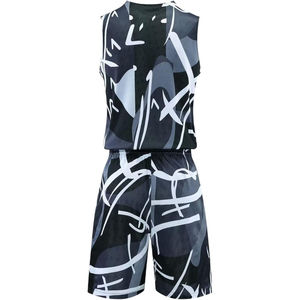 Ensemble d'uniformes de basketball sans manches à col en V, motif crânes imprimé par transfert thermique, logo personnalisé sur le devant, nom de l'équipe, taille élastique, 120g - Product Image 4