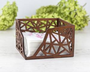 Modern Wooden Square Napkin Holder With Geometric Design Durable <b>Table</b> Decoration 5.4x6.9 Inches - Product Image 4