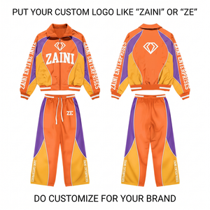 Ensemble de survêtement coupe-vent en polyester 90 GSM de qualité supérieure, orange, violet, jaune, avec empiècements, impression par sublimation de logo personnalisé - Product Image 1