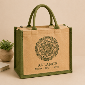 Custom Logo Printed Jute <b>Tote</b> Bag with <b>Zip</b> Closure and Rope Handle Eco-Friendly Reusable Shopping & Gift Bag 32x28x16cm - Product Image 5