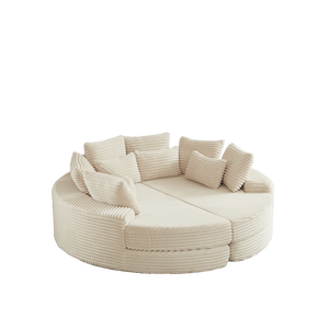 Divano Letto Reclinabile Oversize Rotondo in Corduroy da 78,5 Pollici, Convertibile 2-in-1 con Cuscino per il Collo e Cinque Cuscini Decorativi Inclusi - Product Image 6
