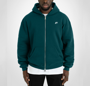 Sweats à capuche personnalisés en molleton de coton premium, style streetwear uni, avec fermeture éclair double curseur et impression 3D en relief, vente en gros - Product Image 2