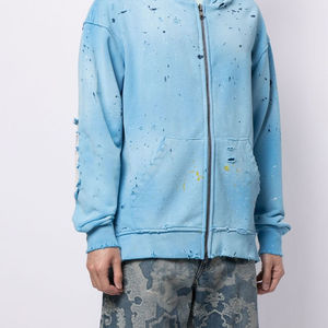 Custom Men Distressed Zip Up Hoodie Oversized Heavyweight Cotton Fleece Washed Streetwear <b>Sweatshirt</b> <b>Vintage</b> Paint Splatter Hood - Product Image 4