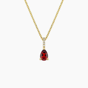 Collier pendentif solitaire en diamant avec pierre rouge taille poire - Product Image 1