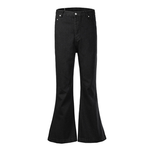 Men's High Waist Flare Pants Solid Black Casual Style Regular Fit Midweight Cotton Fabric - Product Image 1