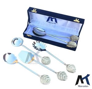 Juego de Cucharas de Té Plateadas con Diseño de Hoja, Acabado Espejo, Mango Largo, Estilo Clásico para Uso en la Cocina - Product Image 5