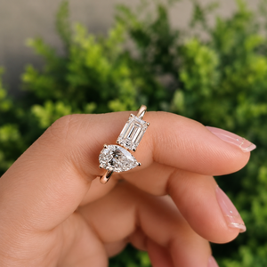 14K Yellow Gold Pear And <b>Emerald</b> Cut Moissanite Engagement <b>Ring</b> Toi Et Moi Wedding Jewelry for Women - Product Image 3