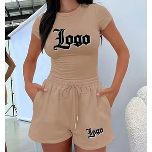 Nuevo Conjunto de Verano para Mujer, Estilo Informal, Ligero, 100% Algodón, Camiseta de Manga Corta y Pantalones Cortos con Cordón - Product Image 6