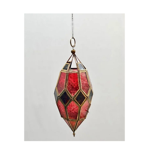 Handmade <b>Brass</b> <b>Lantern</b> With Colored Glass Panels Intricate Design For Home Decoration - Product Image 5
