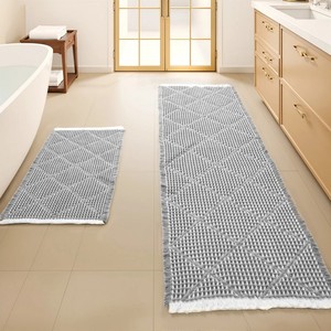 Ensemble de tapis de bain géométriques gris modernes, 2 pièces, rectangulaires, en chenille, antidérapants, avec support en caoutchouc, tapis de salle de bain pour la maison - Product Image 4
