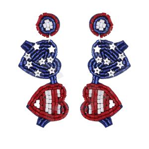 Pendientes de CRYSTAL CRAFT con Cuentas de la Bandera Americana Vintage para Mujer, Hechos a Mano, Patrióticos, en Naranja, Blanco y Azul, Colores Personalizables - Product Image 1
