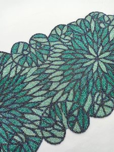 Handmade Embroidered Fabric <b>Table</b> <b>Runner</b> Leaf Shape <b>Green</b> Bohemian Design Decorative Mat - Product Image 6