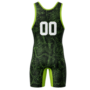 Maillot de lutte sublimé noir et vert pour homme, en polyester, uniforme sportif athlétique sans manches, pour compétition, entraînement et match - Product Image 3