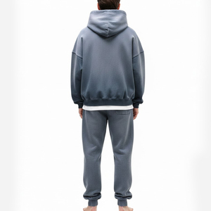 Vintage Streetwear Distressed Oversized Embroidery Hoodie And Sweatpants Track Suit Set Custom Acid Wash Tracksuits For Men - Product Image 2