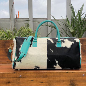 <b>Large</b> Capacity Cowhide Fur Leather Duffel <b>Bag</b> Luxury Turquoise Stone Business Hand Tooled Travel Lightweight Durable Weekend Use - Product Image 5