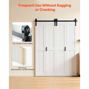 Porte de grange à double battant de 72 po x 84 po, MDF blanc, cadre en H, design peu encombrant, pré-assemblée, kit de quincaillerie pour portes de placard coulissantes pour chambre à coucher - Product Image 2