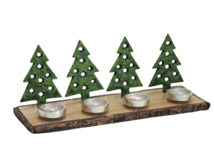 Porte-bougie décoratif en aluminium vert pour sapin de Noël avec base en bois, centre de table festif - Product Image 3