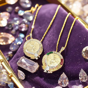 Collier pendentif médaillon en alliage plaqué or Elfic avec pierre en zircon pour hommes et enfants - <span class=keywords><strong>Bijoux</strong></span> cadeau religieux - Product Image 1