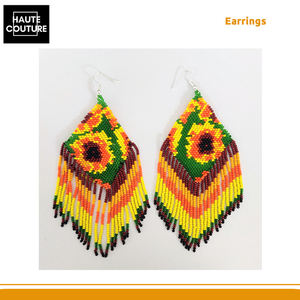 ต่างหูพู่ประดับลูกปัดทำมือคุณภาพเยี่ยม งานปักมือ ขนาด 12 ซม. ดีไซน์พิเศษสำหรับผู้หญิง - Product Image 2